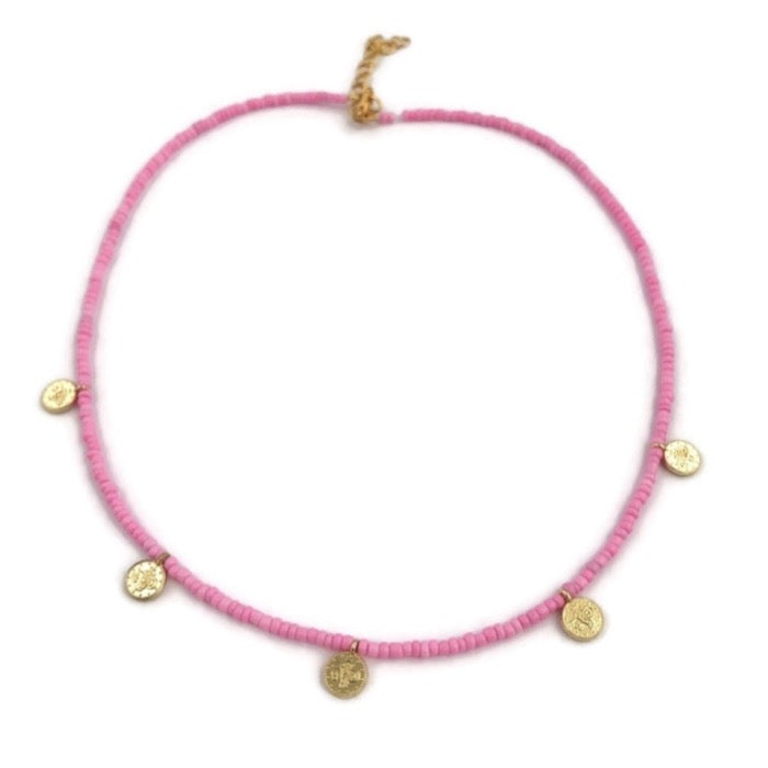Roze Kralen Ketting - Goud