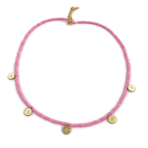 Roze Kralen Ketting - Goud
