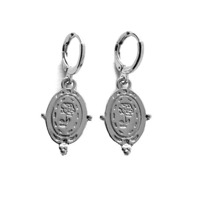 Oval Bloem Oorbellen - Zilver