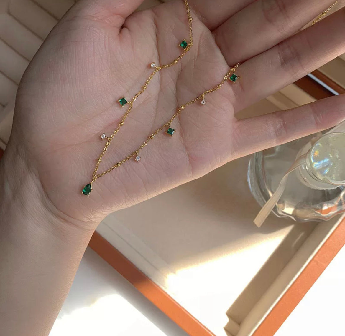 Groene Diamant Ketting - Goud