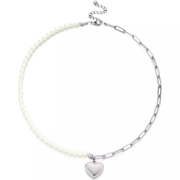 Half Parel Half Chain Ketting - Zilver