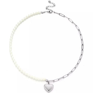 Half Parel Half Chain Ketting - Zilver