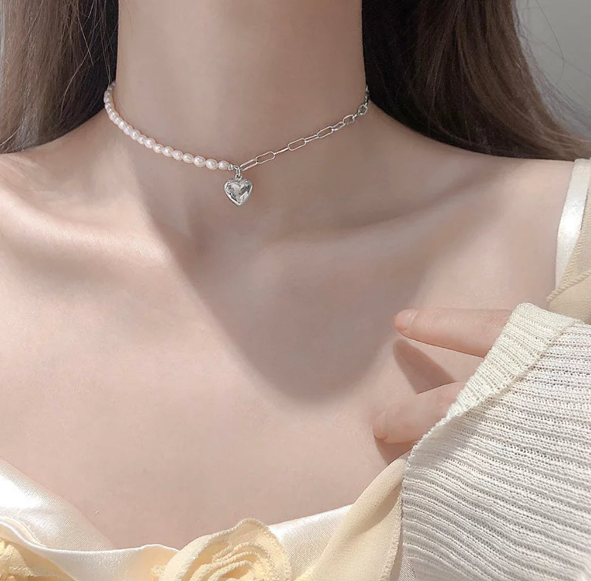 Half Parel Half Chain Ketting - Zilver