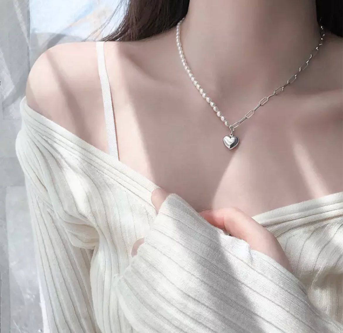 Half Parel Half Chain Ketting - Zilver
